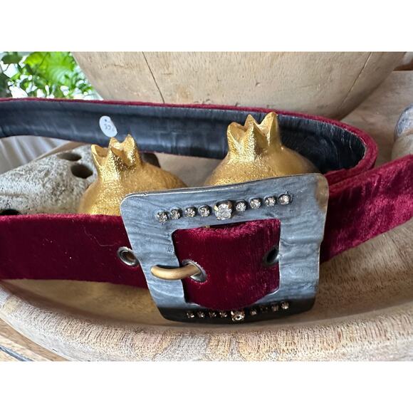 vintage SAINT LAURENT velvet calfskin leather BELT metal jeweled buckle glam s 2 - Picture 12 of 16